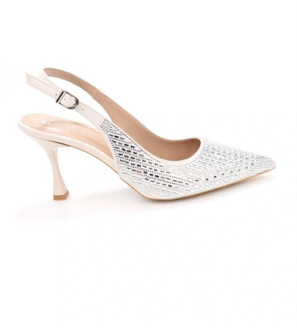 Pisagor Ps-31971 8 Cm Topuklu Kadın Taşlı Arkası Açık Stiletto Abiye Ayakkabı
