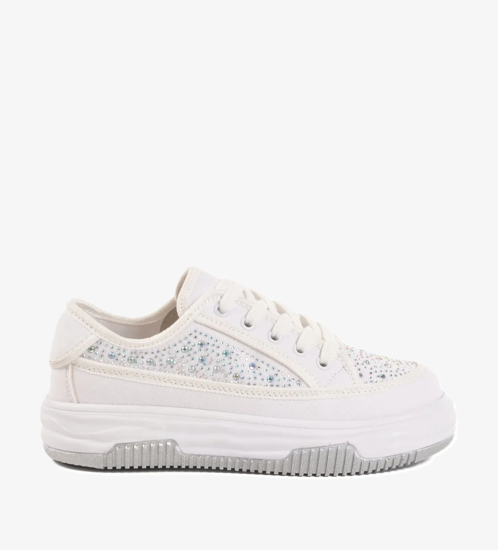 Aspor Beyaz Taşlı Bağcıklı Kadın Spor Ayakkabı