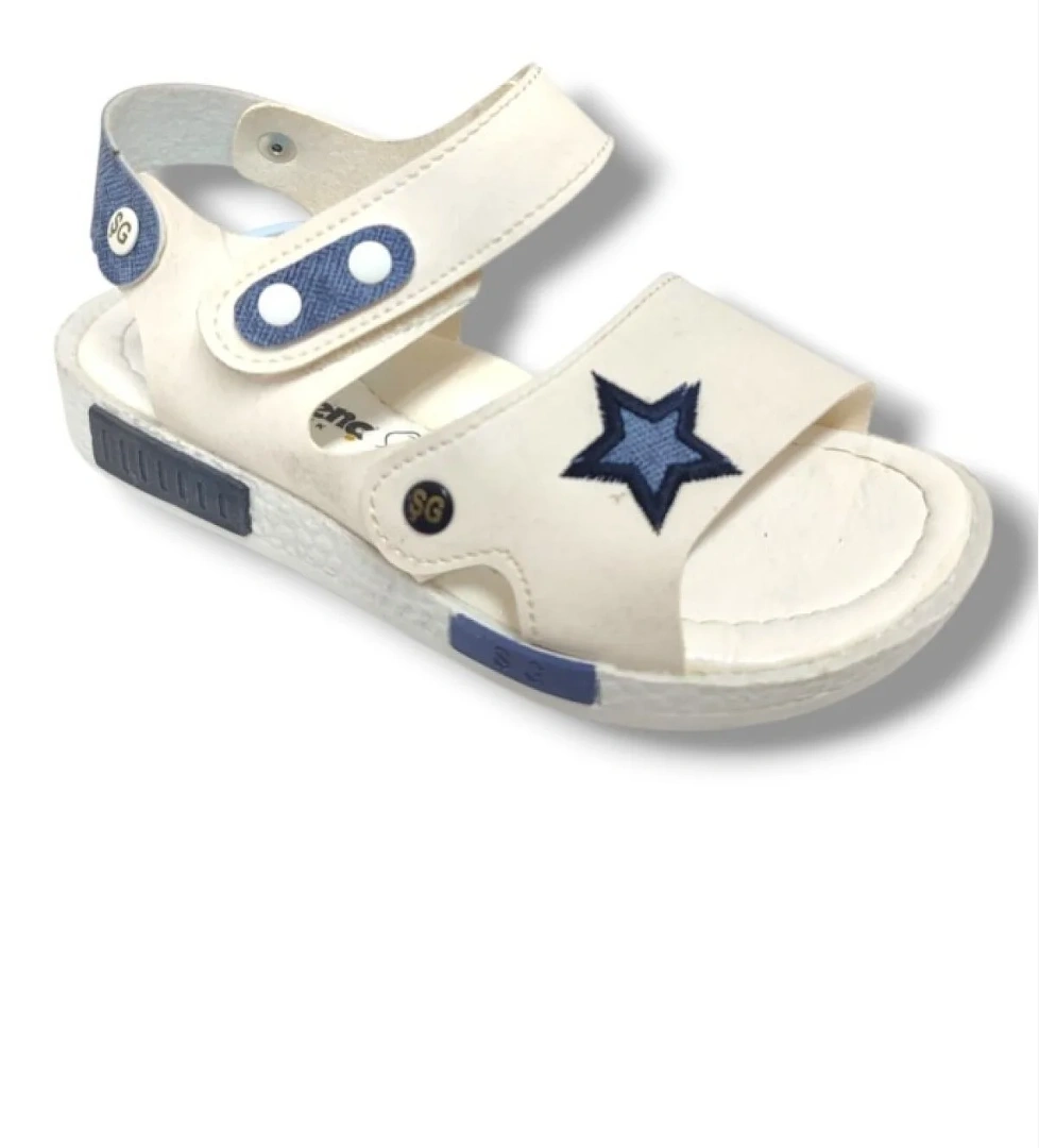 Şiringenç 1542-20 Anatomik Çirt Bant Yıldız Erkek Çocuk Sandalet Beyaz Mavi 26-30 - Görsel 1