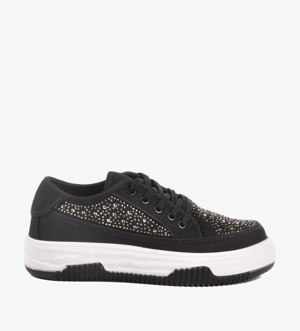 Ayakmod Siyah Beyaz Taşlı Bağcıklı Kadın Spor Ayakkabı Lady 526 Z model görseli