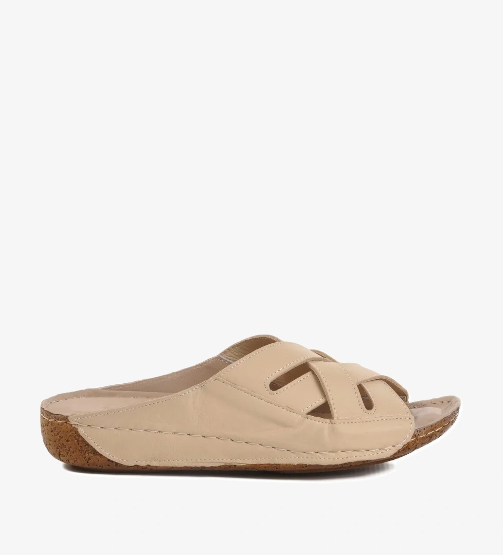 Bej Hakiki Deri Kadın Terlik 003 Z