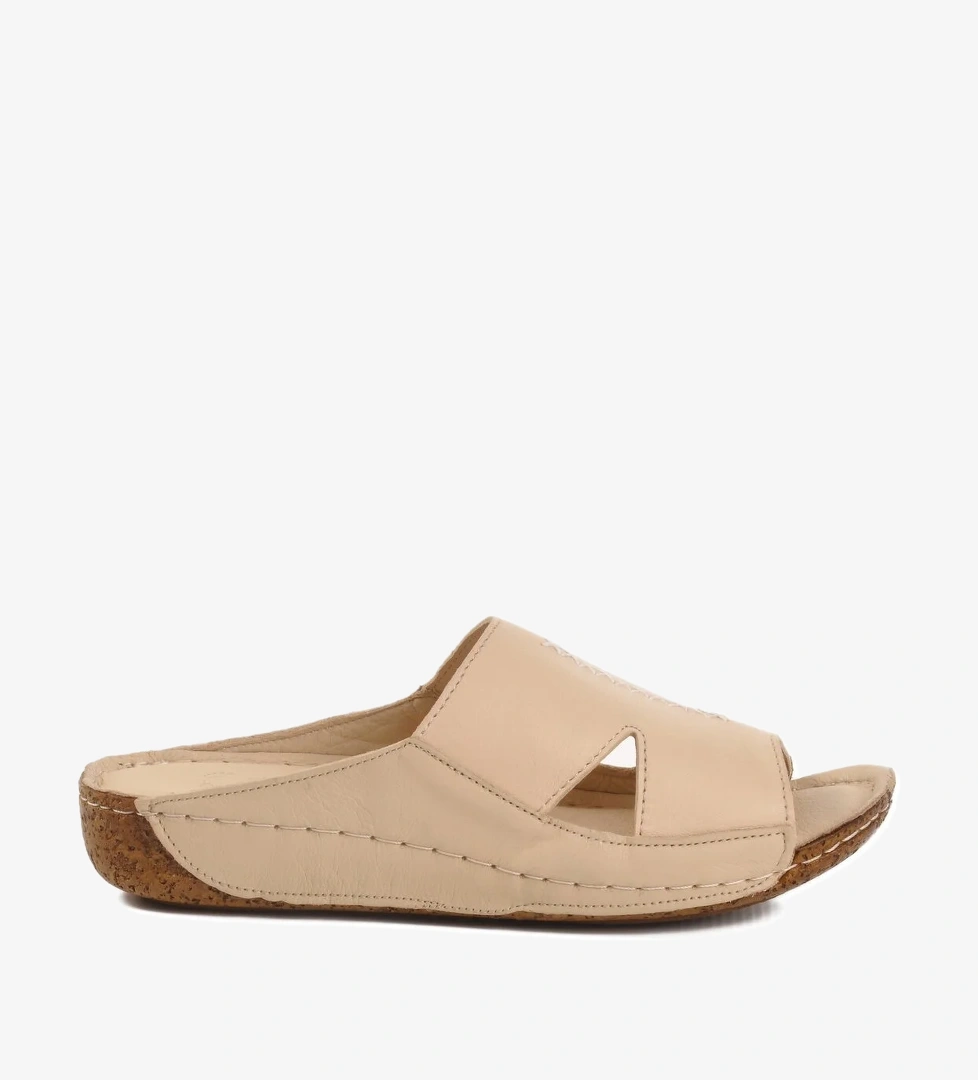 Bej Hakiki Deri Kadın Terlik 012 Z