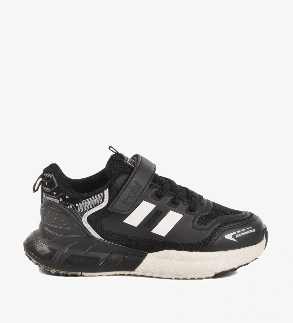 Siyah Cırtlı Fileli Erkek Çocuk Spor Ayakkabı Ukon F