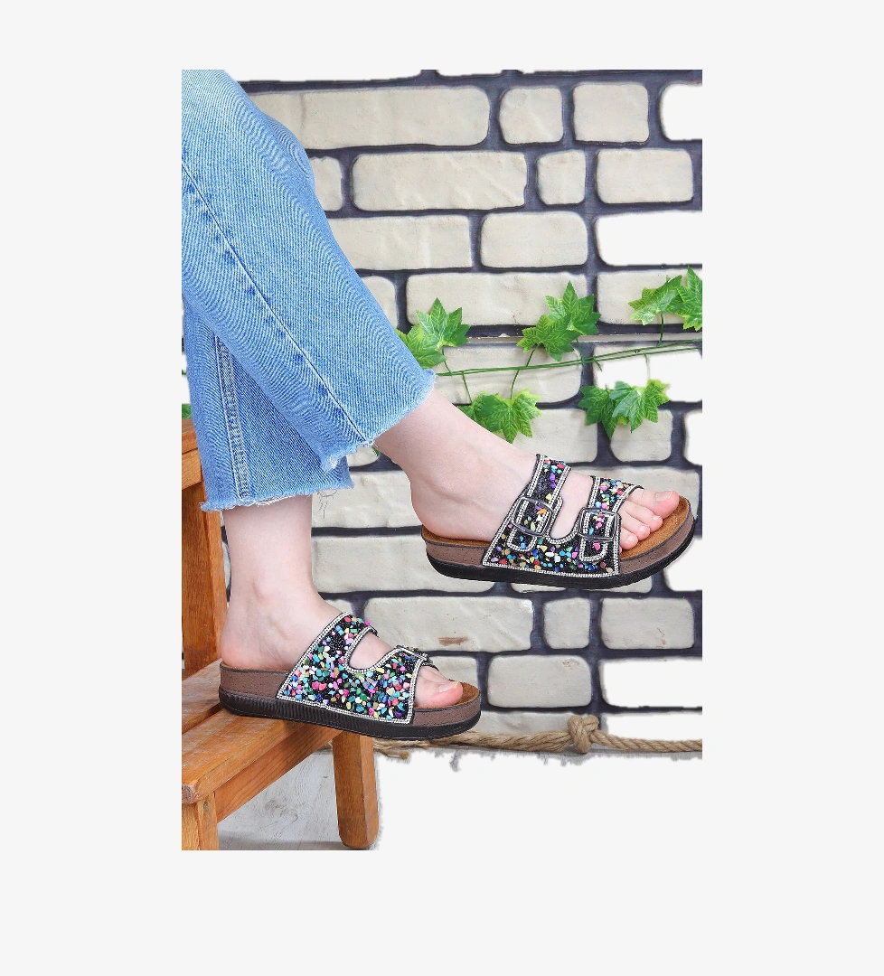 Guca Ortopedik Doğal Taşlı Çift Tokalı Kadın Terlik