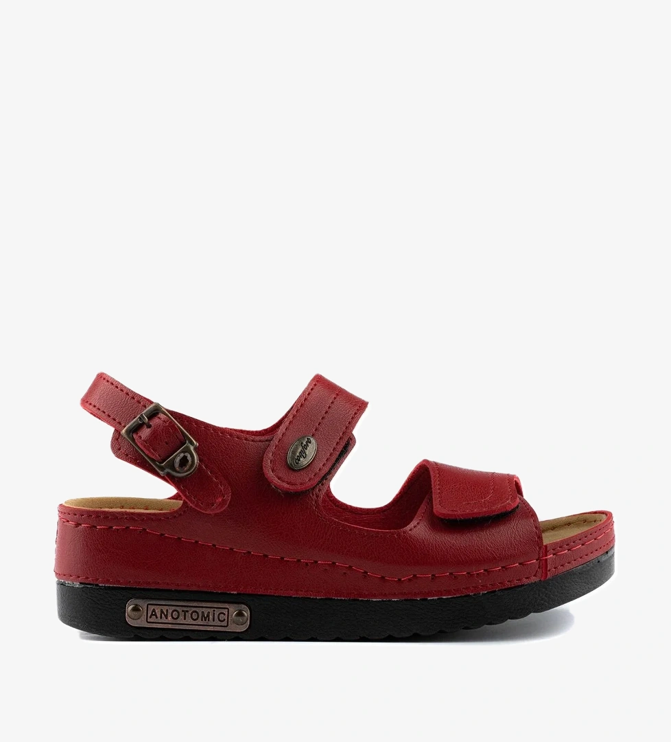 3014 Ortopedik Çift Bantlı Tokalı Kadın Sandalet