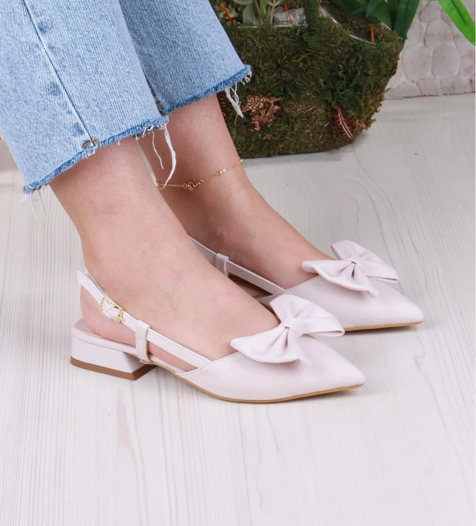 Fort 018-903 Fls Saten Fiyonk Detaylı Alçak Topuk Arkası Açık Önü Kapalı Kadın Ayakkabı model görseli