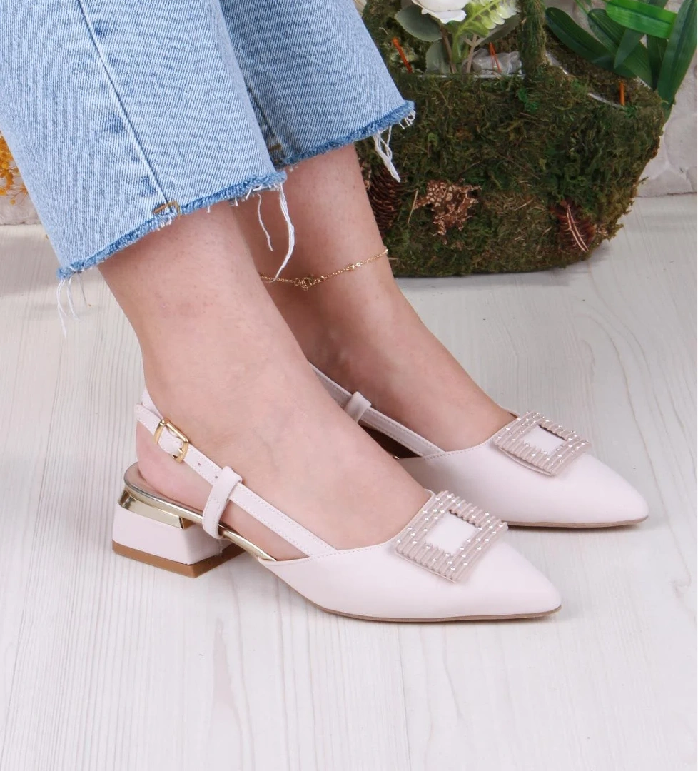 Fort 077-2058 Fls Saten Toka Detaylı Alçak Topuk Arkası Açık Önü Kapalı Kadın Ayakkabı model görseli