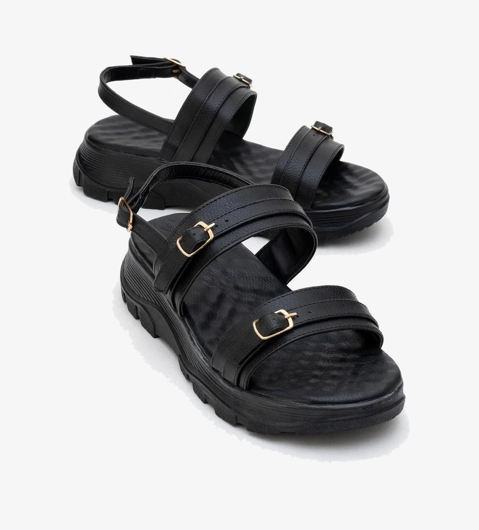 Kadın Çift Tokalı Sandalet SİYAH