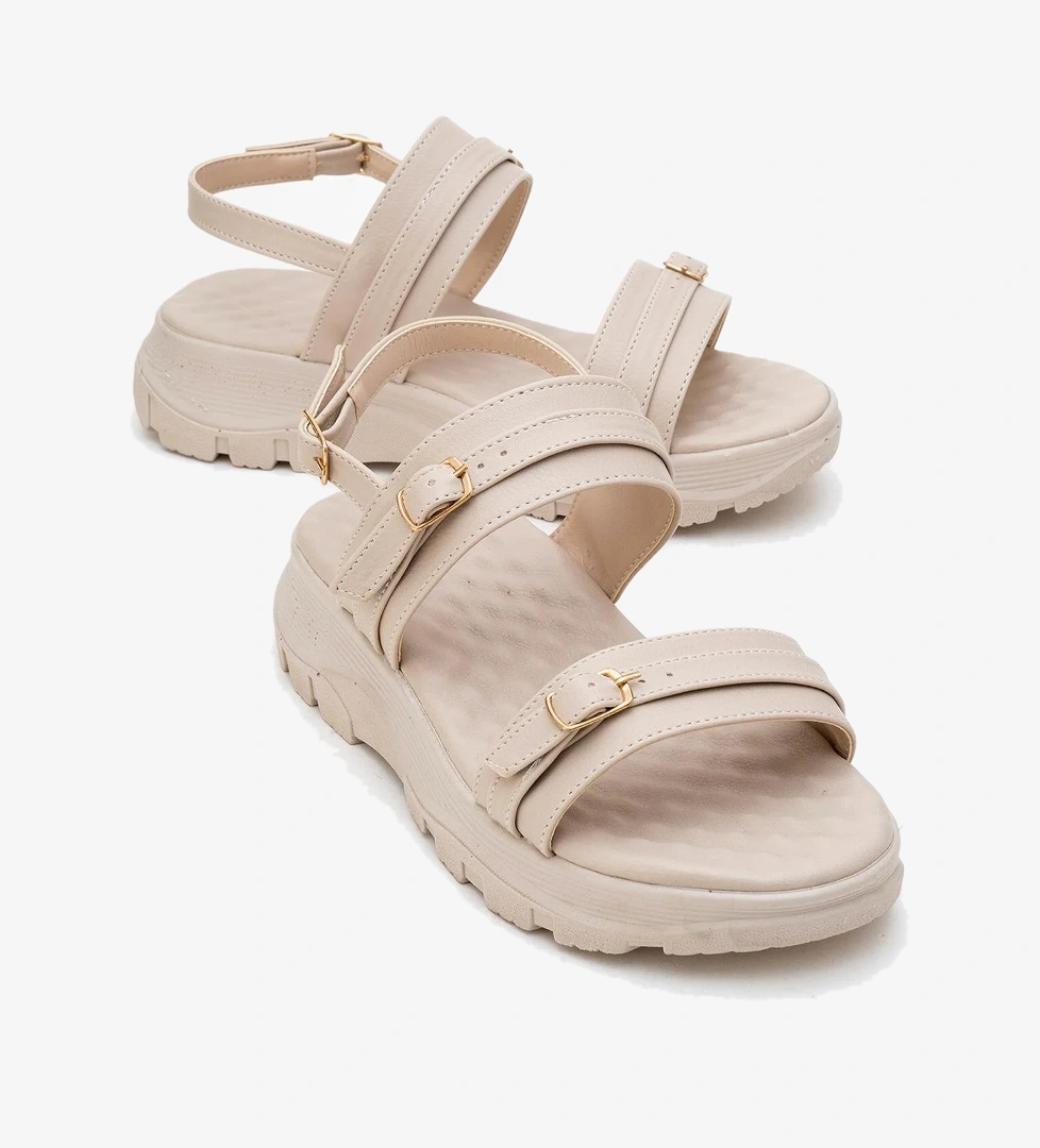 Kadın Çift Tokalı Sandalet BEJ