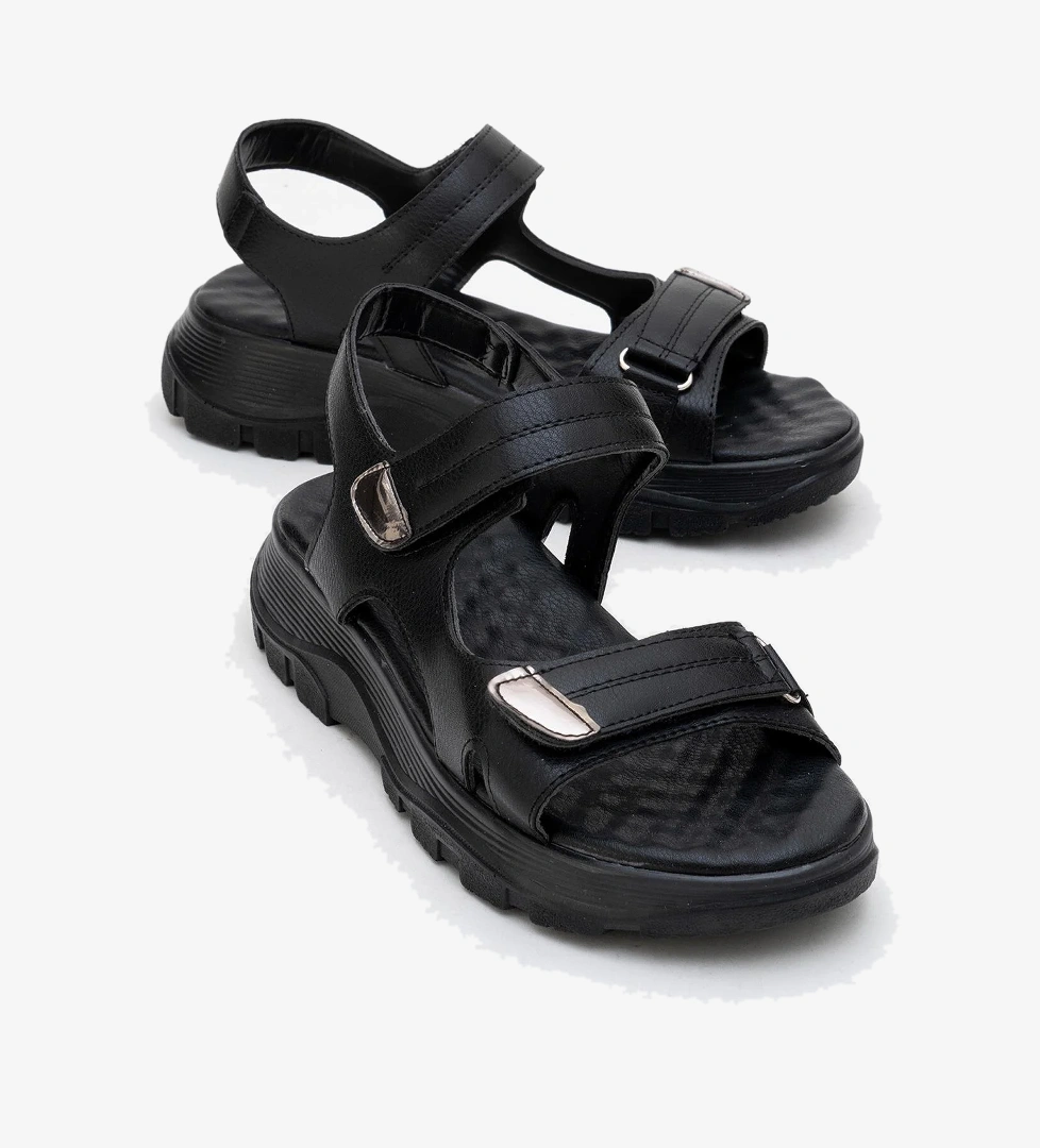 Kadın Çift Cırtlı Sandalet SİYAH - Görsel 1