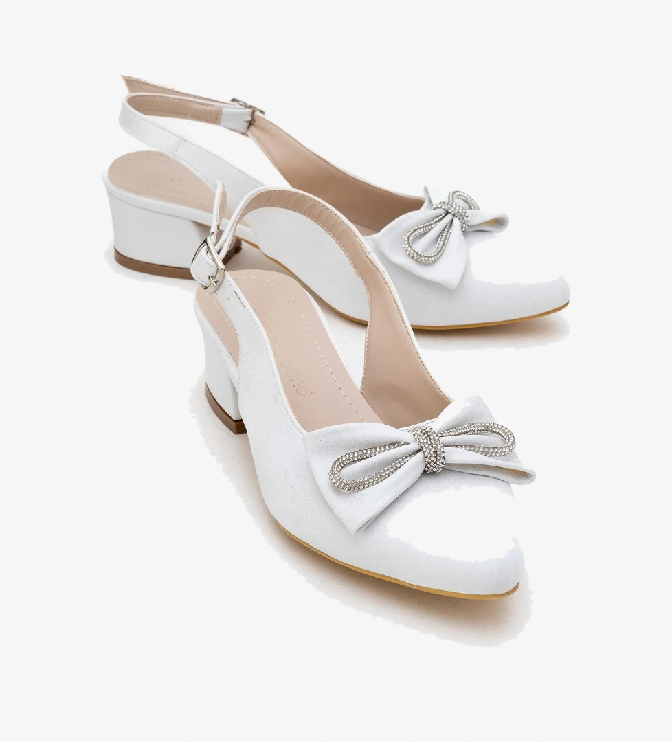 Ccway Taşlı Papyon Açık Kadın Topuklu Ayakkabı BEYAZ RİNGO model görseli