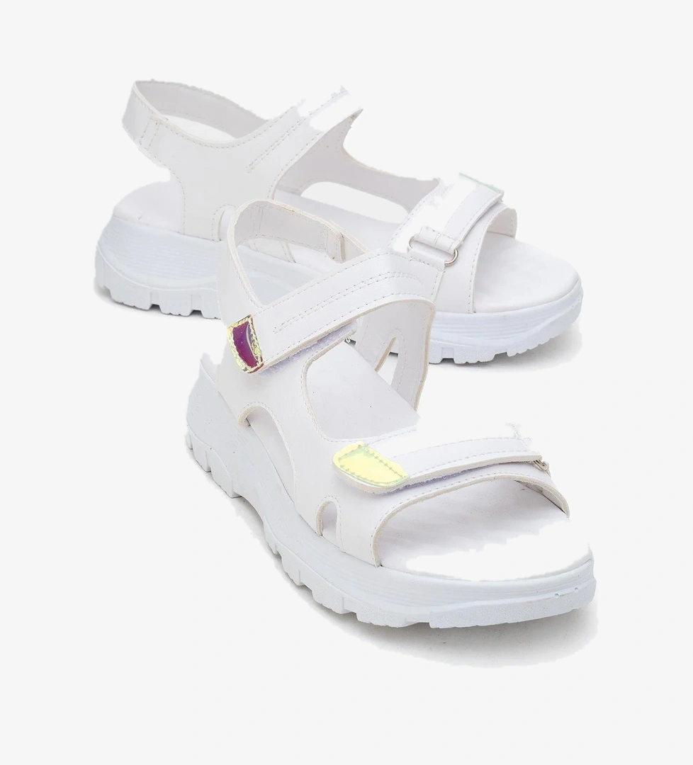 Kadın Çift Cırtlı Sandalet BEYAZ