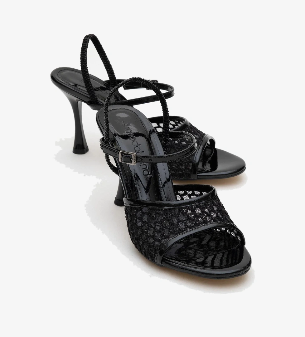 Kadın Fileli Ön Ve Arka Açık Topuklu Sandalet SİYAH RUGAN - Görsel 1