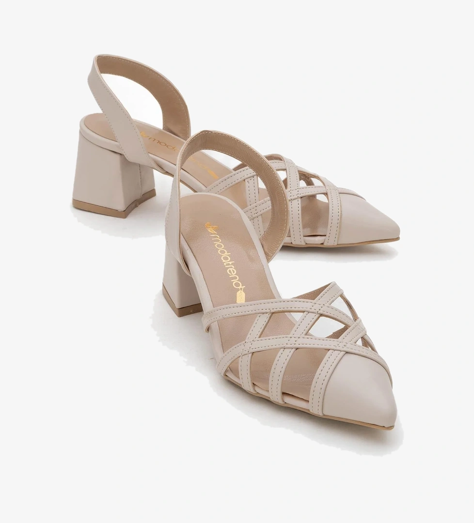 Ccway Kadın Topuklu Sandalet Bej Si̇yah Ci̇lt model görseli