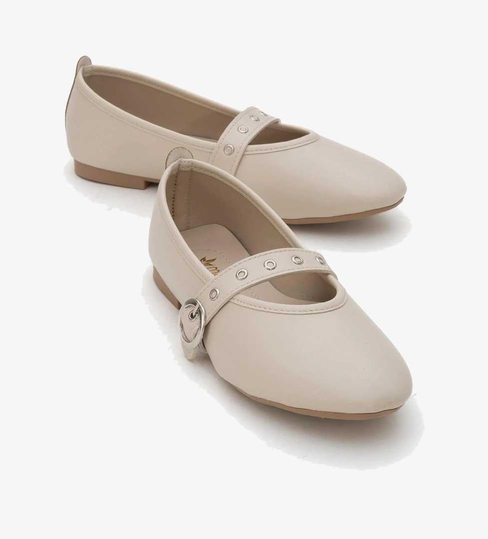 Kadın Tek Biyeli Tokalı Babet BEJ