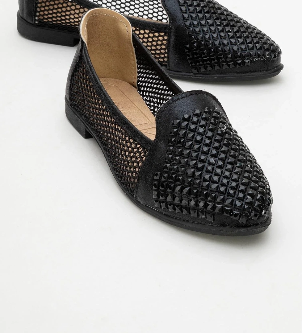 Ccway Fileli Kare Taşlı Kadın Babet SİYAH model görseli