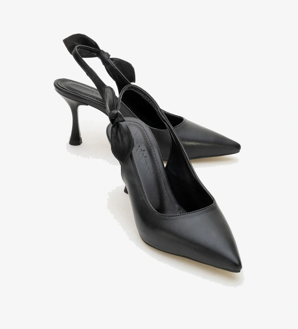 Kadın Fiyonklu Topuklu Ayakkabı SİYAH CİLT - Görsel 1