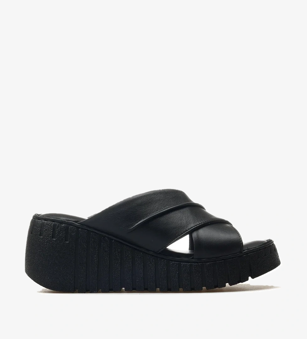 Kadın Hakiki Deri Topuklu Terlik 25y 24340252y Z Siyah - Görsel 1