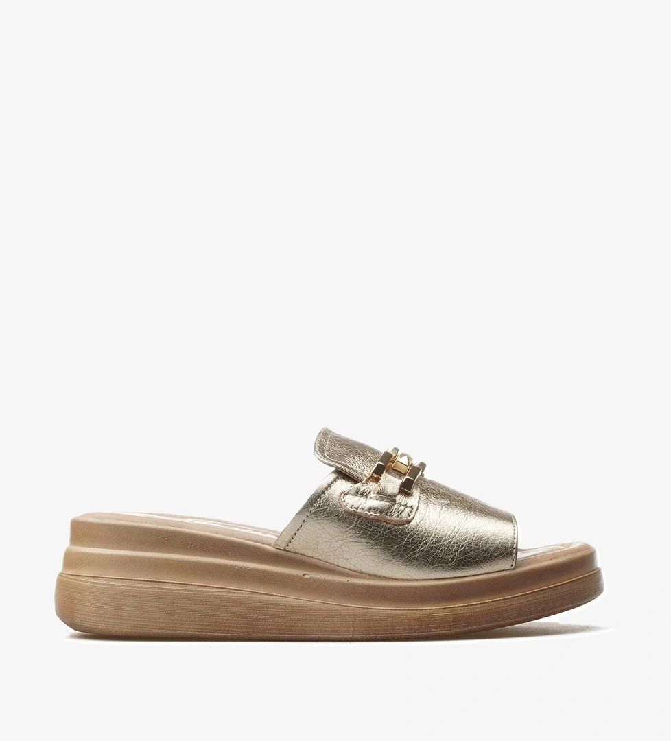 Kadın Hakiki Deri Toka Detaylı Günlük Terlik 25y 2409915y Z Altın - Görsel 1