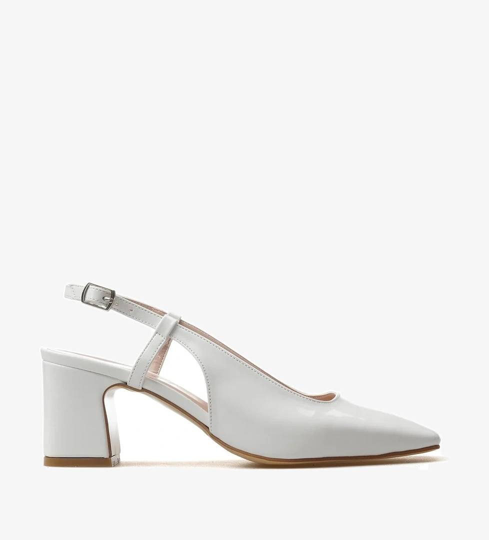 Kadın Kalın Topuklu Günlük Ayakkabı 25y Ykşk-8342 Z Beyaz Rugan - Görsel 1