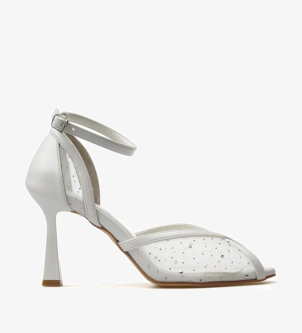 Kadın Taş Detaylı İnce Topuklu Ayakkabı 25y Ykşk-8506 Z Beyaz