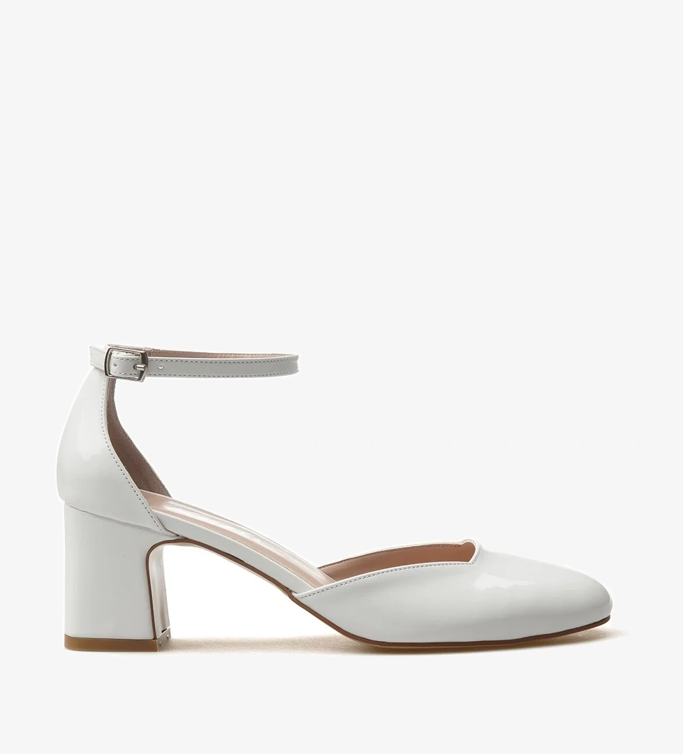 Kadın Kalın Topuklu Ayakkabı 25y Ykş.8355 Z Beyaz Rugan - Görsel 1