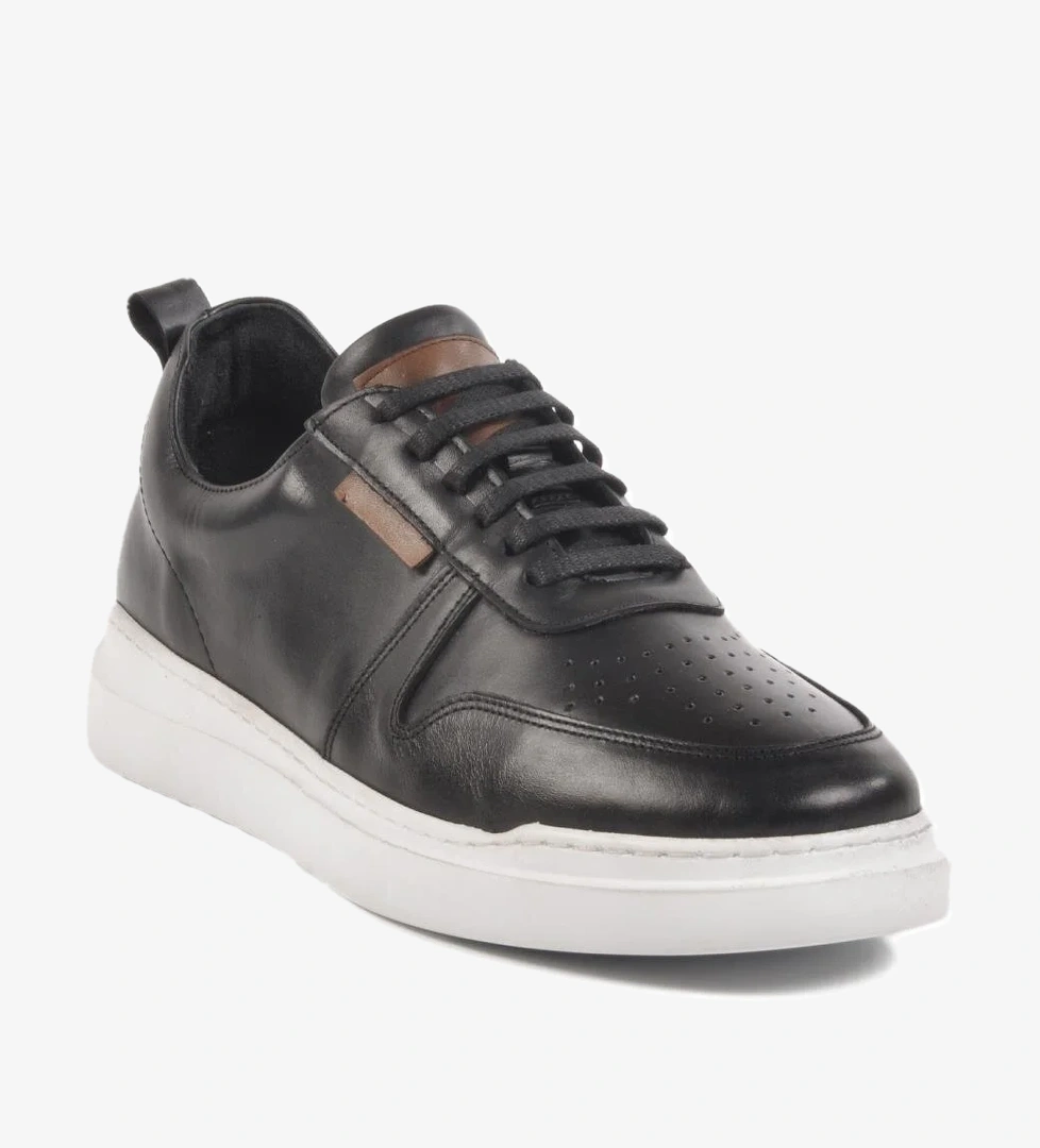 Siyah-Beyaz Hakiki Deri Erkek Sneaker Premium 412 M