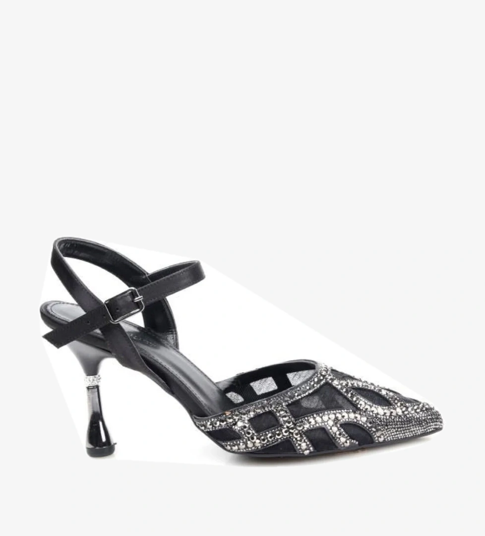 Pisagor Ps-33350 8,5 Cm Topuklu Kadın Taşlı Arkası Açık Stiletto Abiye Ayakkabı