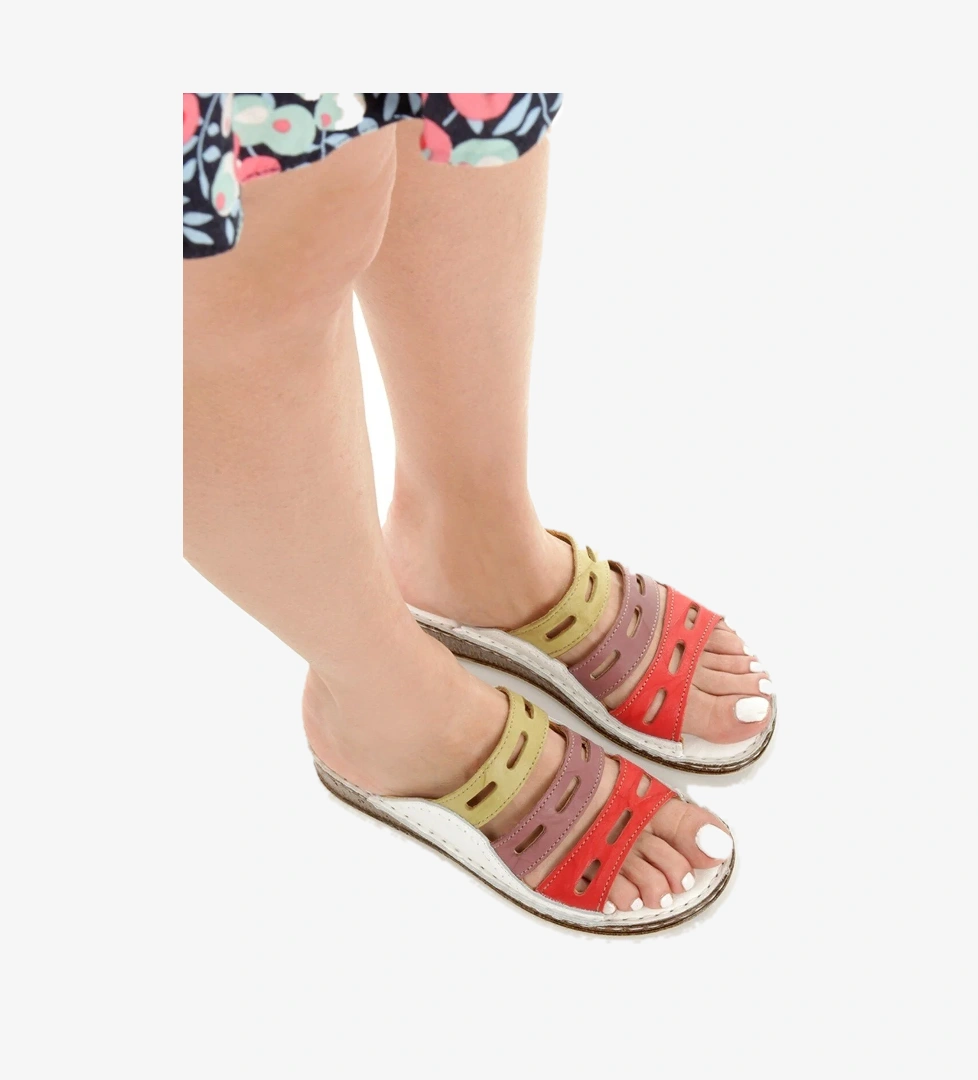 Modabuymuş Viba Çok Renkli Beyaz Taba Hakiki Deri Günlük Kadın Terlik model görseli