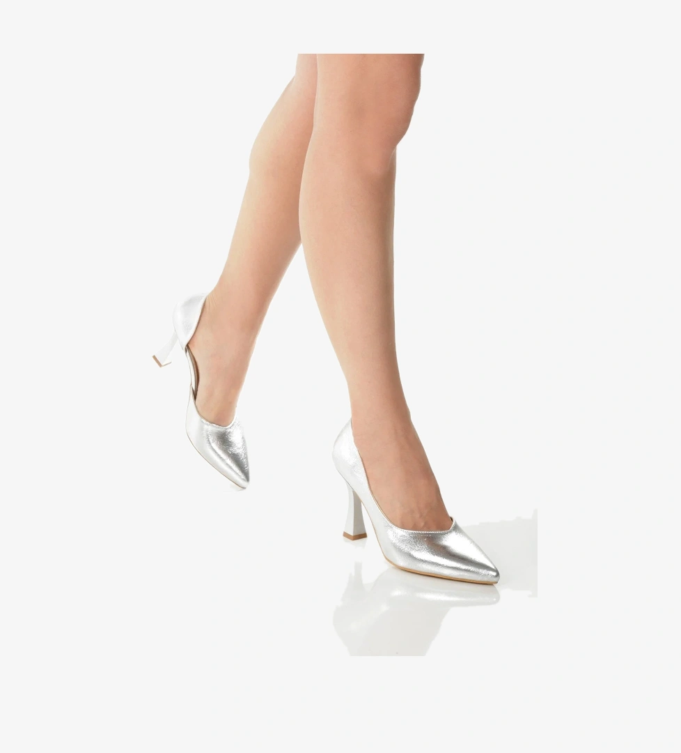 Yeva Gümüş Stiletto Kadeh Topuklu Abiye Ayakkabı