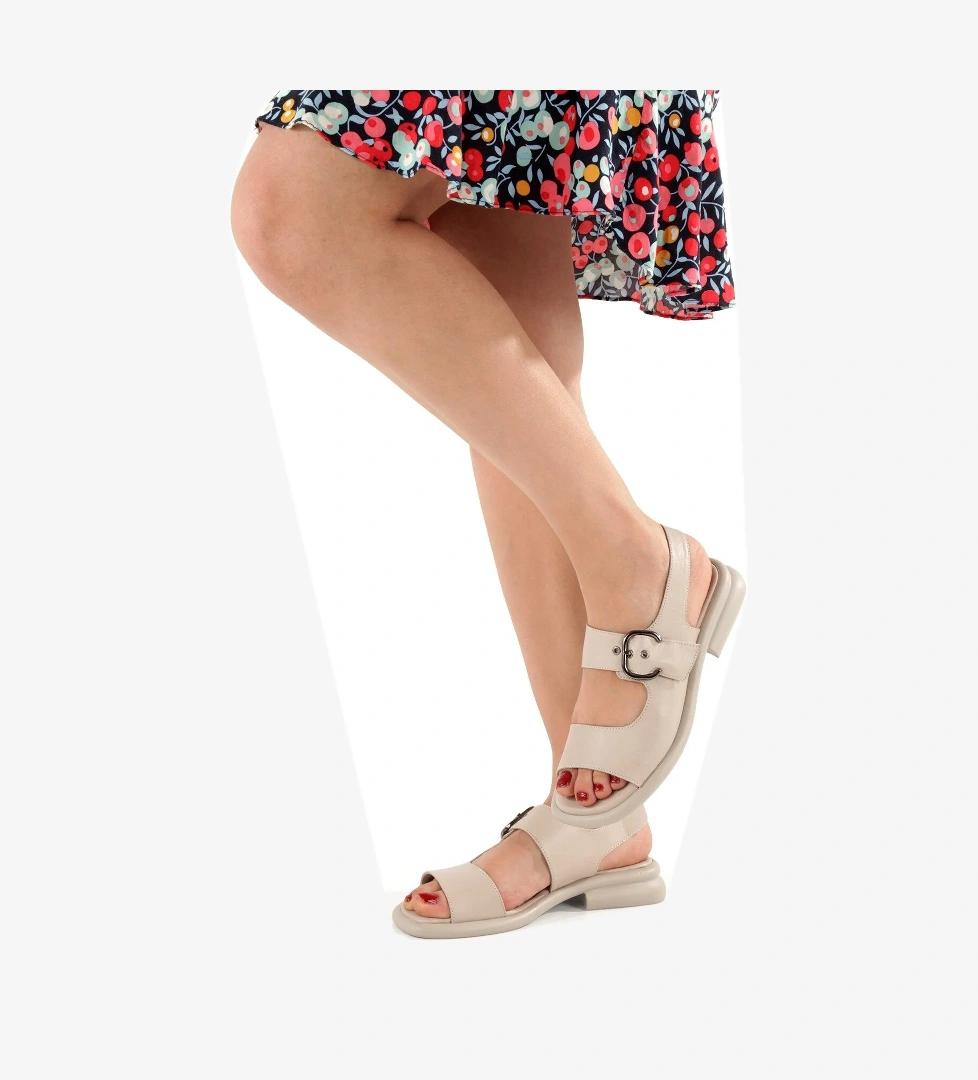 Orka Krem Taş Rengi Yumuşak Hakiki Deri Günlük Kadın Sandalet