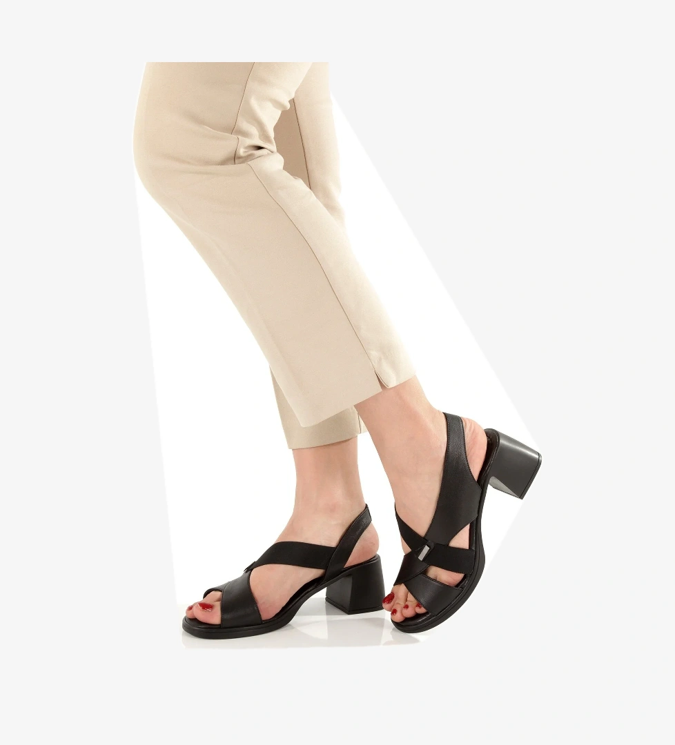 Madleen Siyah Yumuşak Hakiki Deri Kadın Sandalet Kalın Topuklu Ayakkabı