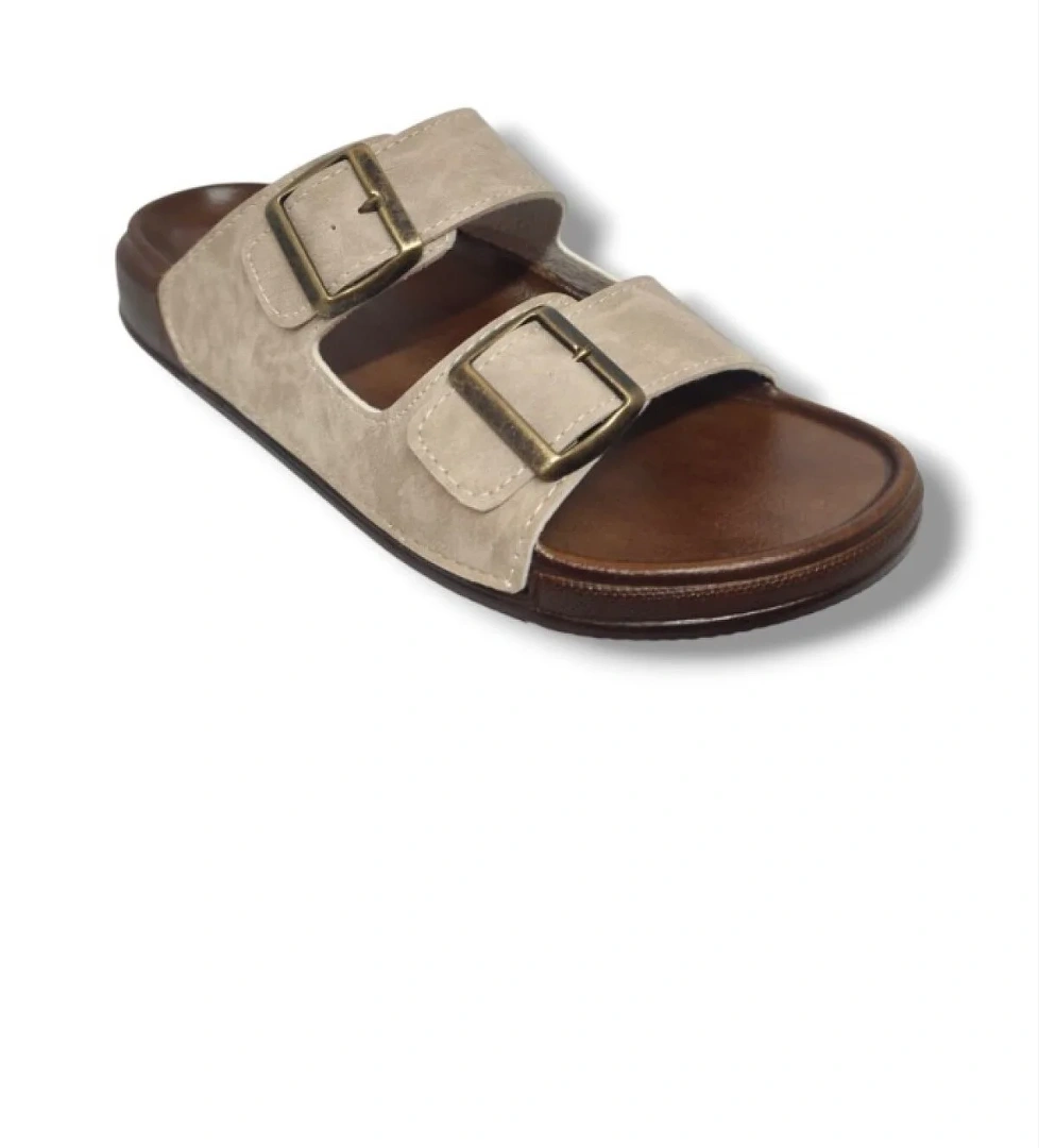 54201-25 Deri Çift Bant Anatomik Erkek Terlik - Görsel 1