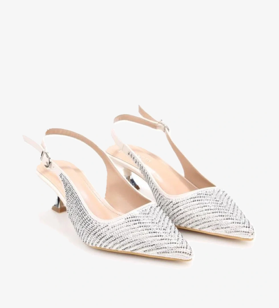 Pisagor Ps-32350 Kadın 4 Cm Arkası Açık Taşlı Abiye Stiletto Ayakkabı