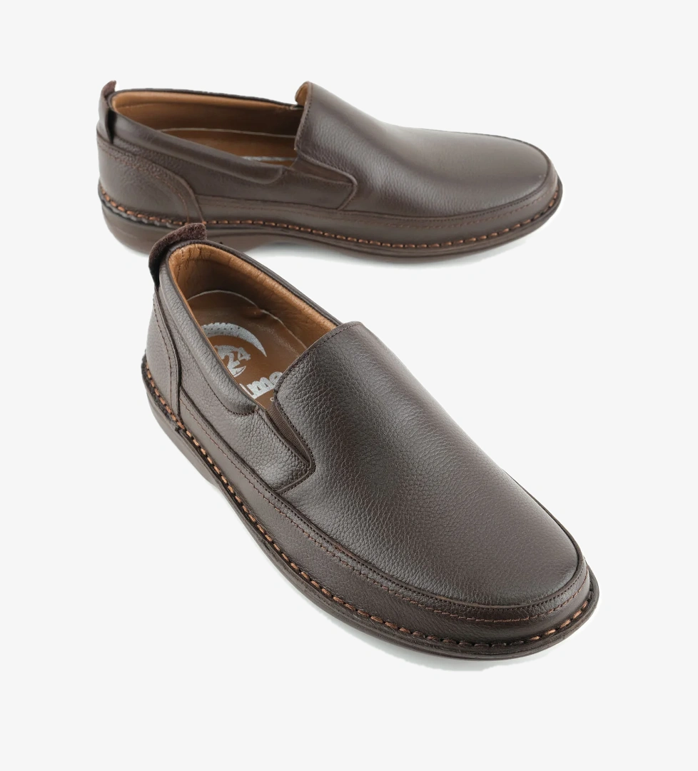 Erkek Yazlık İç Dış Hakiki Deri Ortopedik Rahat Klimalı Taban Boğazdan Lastikli Esnek Günlük Ayakkabı - Görsel 1