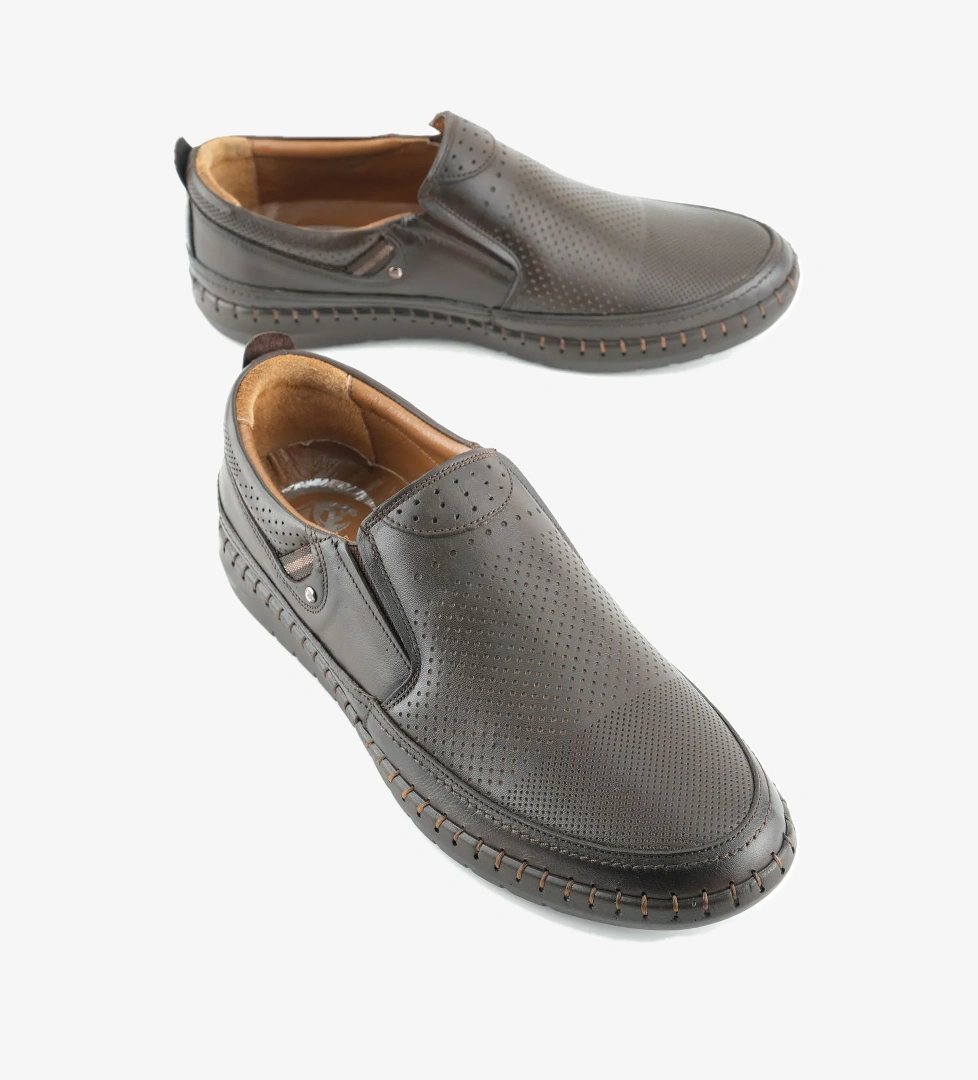 Erkek Yazlık İç Dış Hakiki Deri Ortopedik Rahat Taban Boğazdan Lastikli Esnek Günlük Ayakkabı - Görsel 1