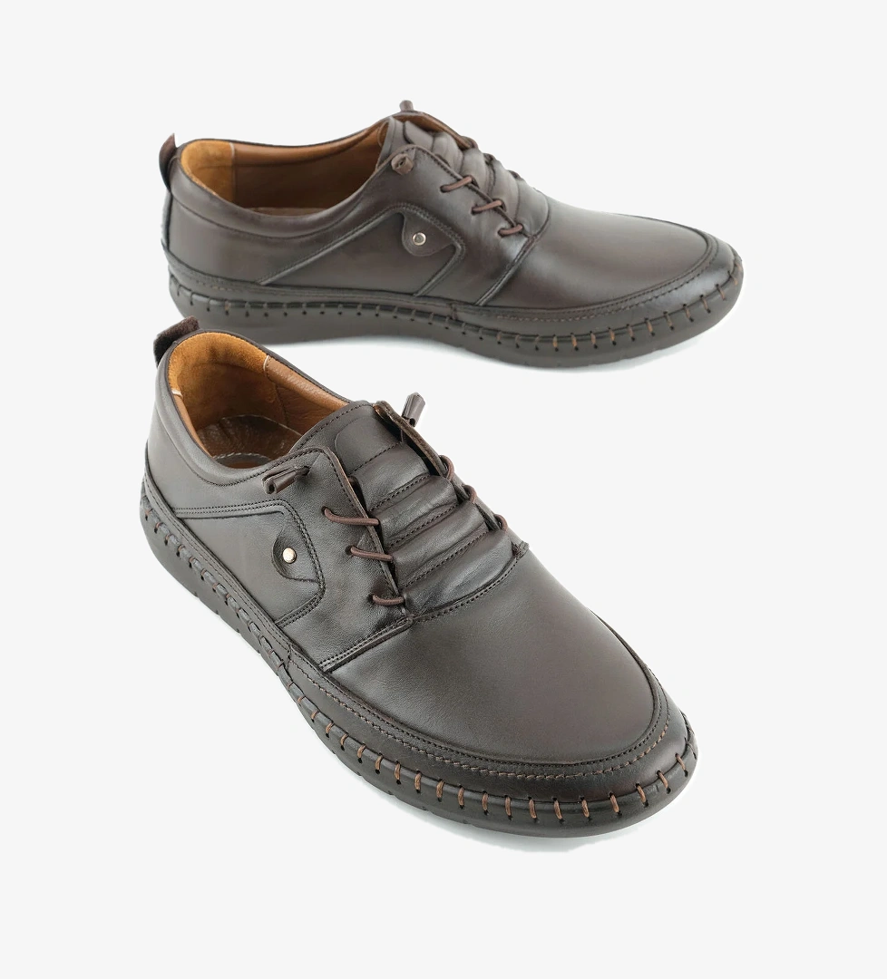 Erkek Yazlık İç Dış Hakiki Deri Ortopedik Rahat Taban Bağcıklı Ayarlanabilir Günlük Klasik Ayakkabı - Görsel 1