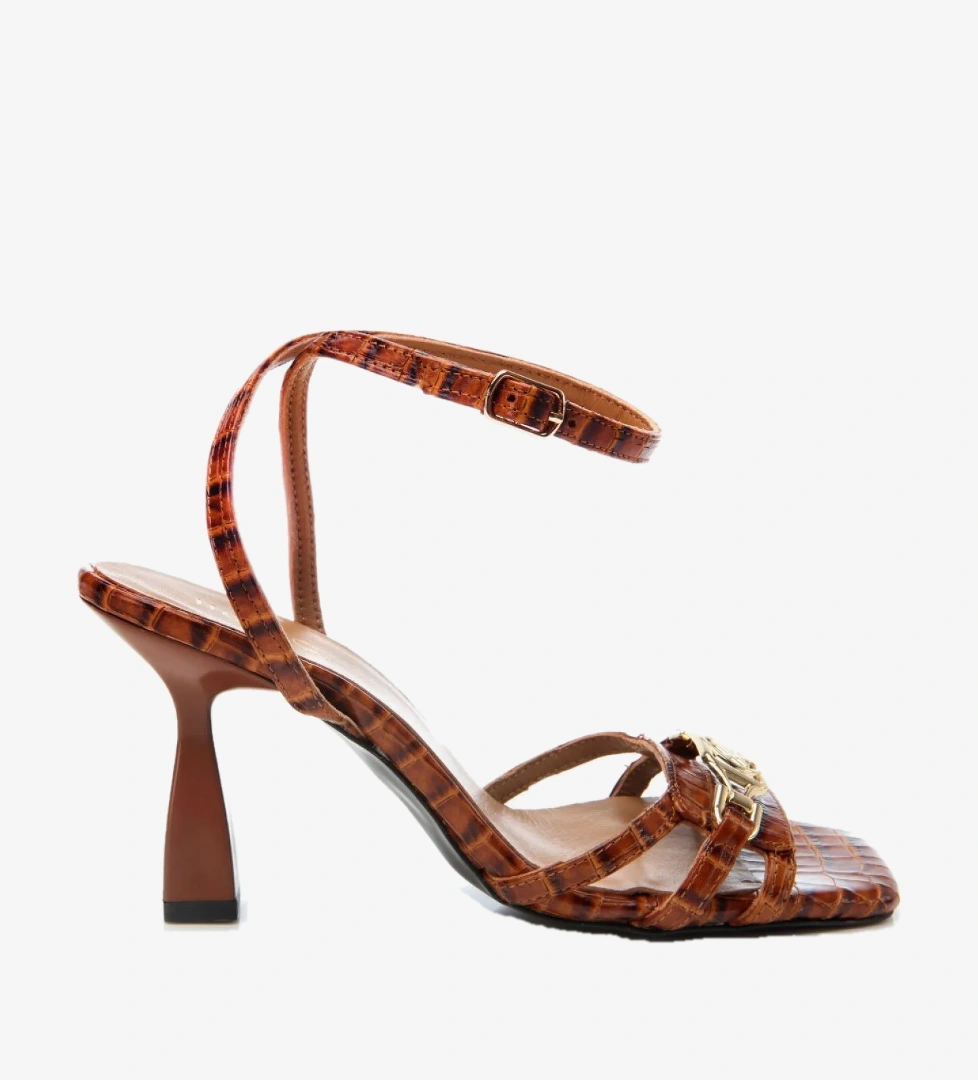 Hotiç Siyah Hotiç Hotiç Deri Kadın Kroko Desenli Topuklu Sandalet