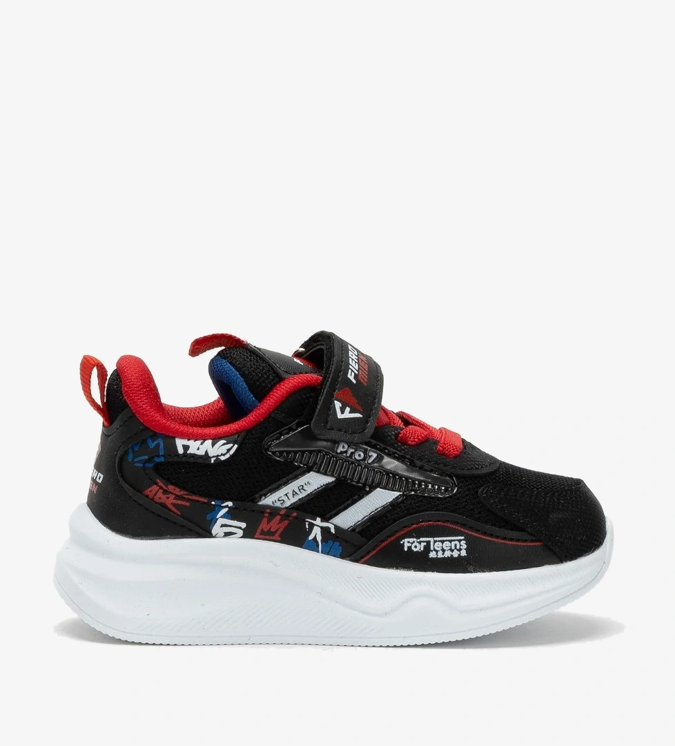 Çocuk Cırtlı Akıllı Bağcık Spor Ayakkabı SİYAH - KIRMIZI