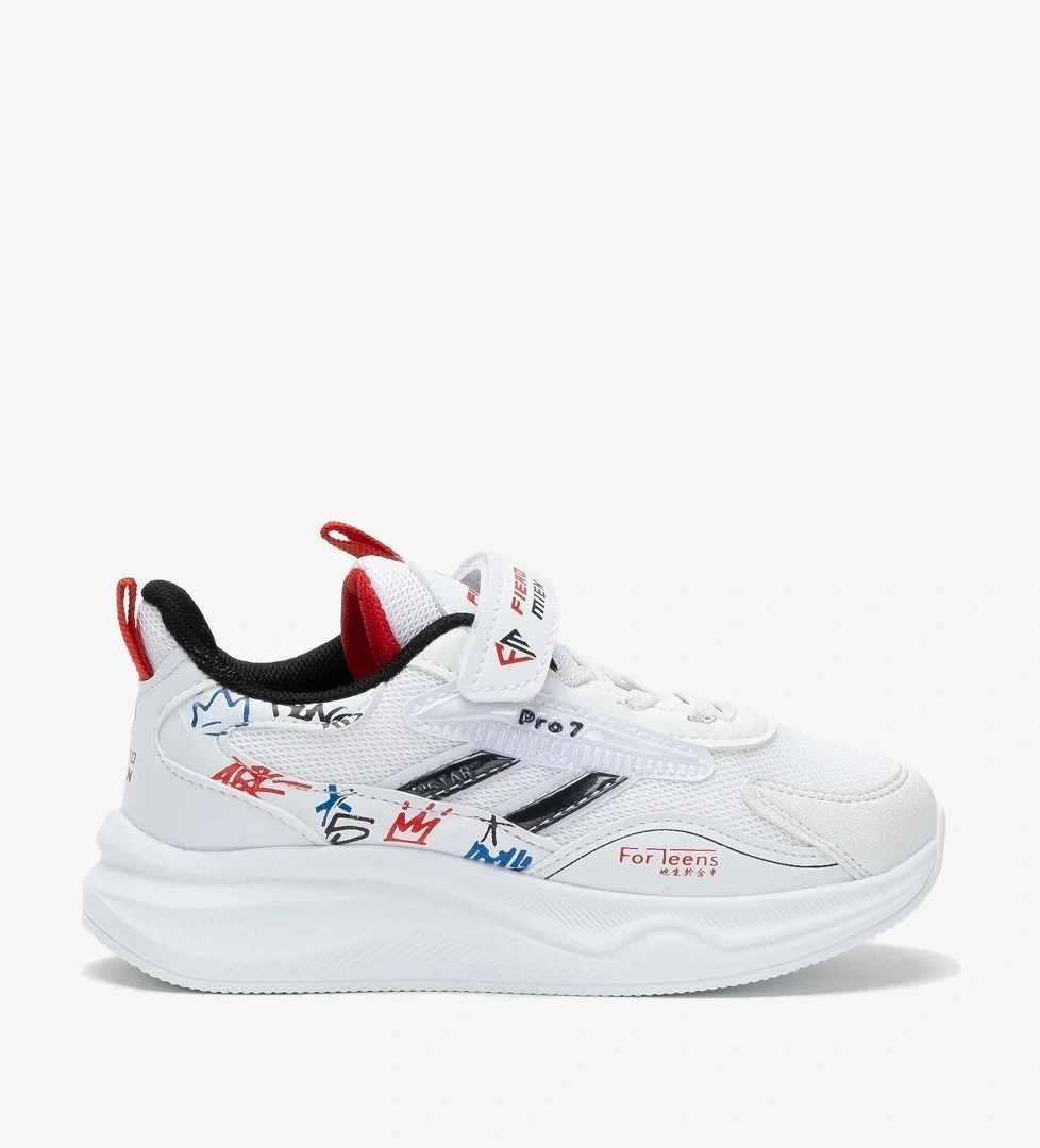 Çocuk Cırtlı Akıllı Bağcık Spor Ayakkabı BEYAZ - SİYAH