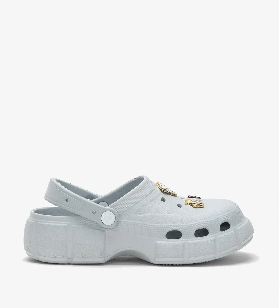 Yüksek Taban Taşlı Rahat Comfort Kadın Sandalet GRİ