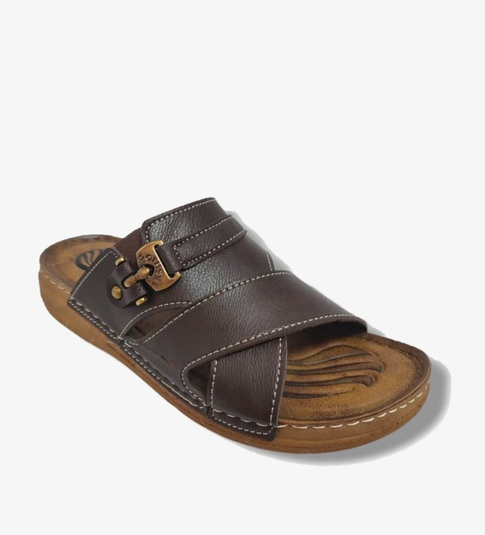 M244-0105 Deri Anatomik Fashion Tokalı Erkek Terlik