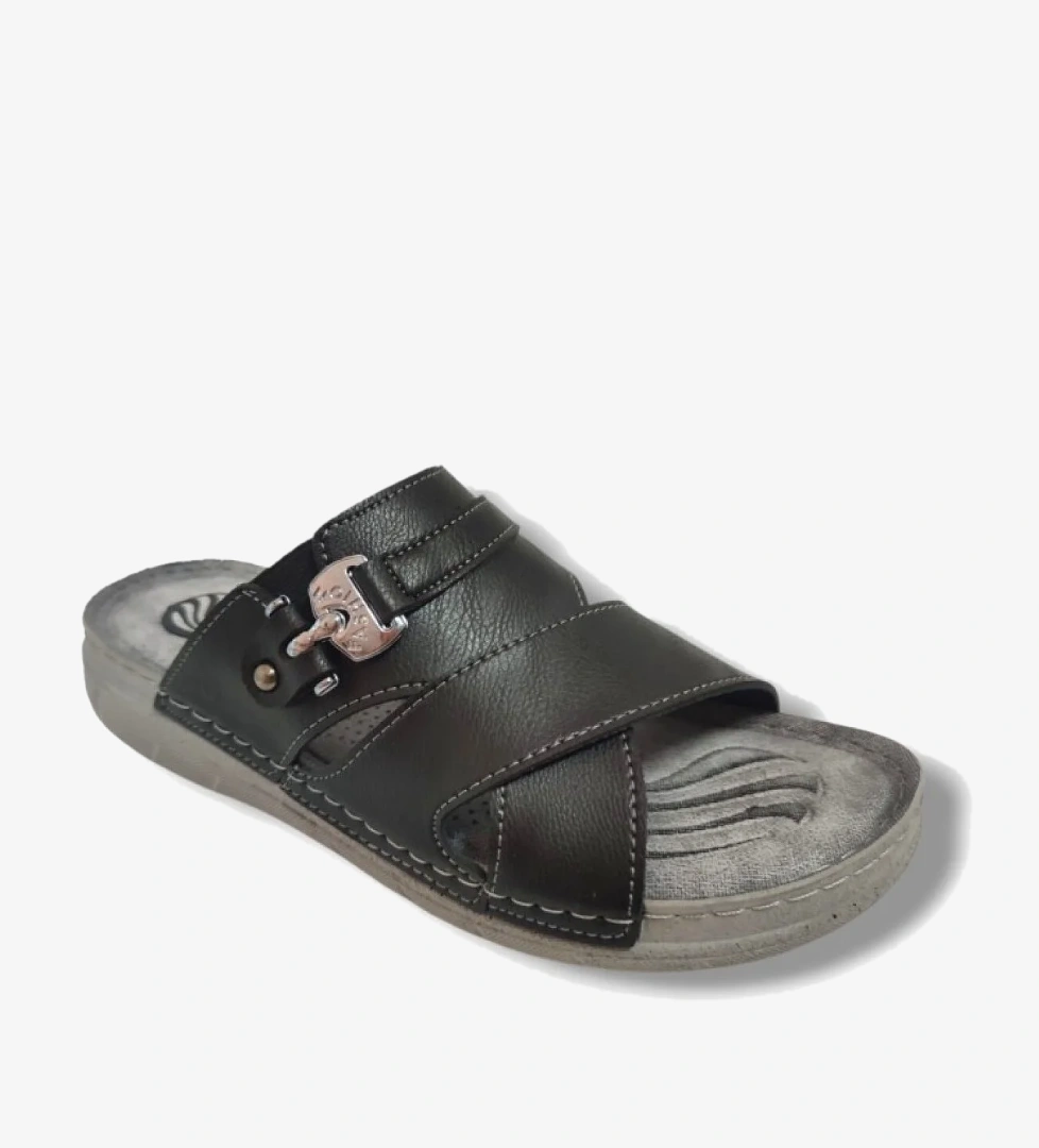 M244-0105 Deri Anatomik Fashion Tokalı Erkek Terlik - Görsel 1