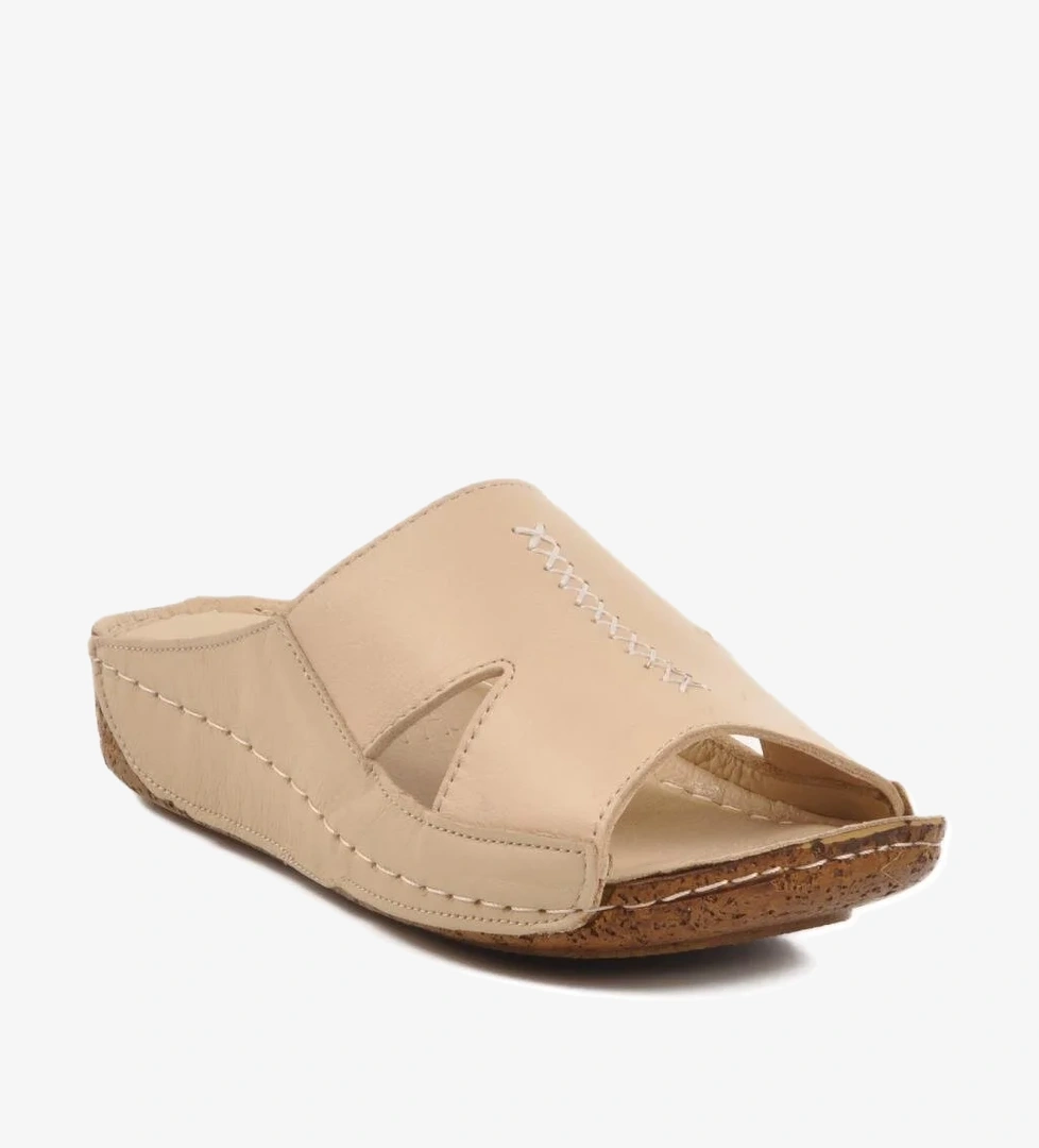 Bej Hakiki Deri Kadın Terlik 012 Z