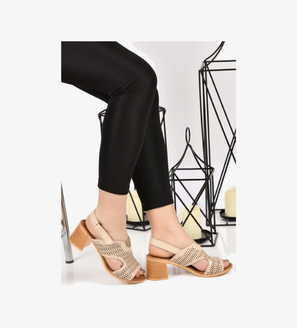 02188 5 Cm Topuklu Kadın Deri Sandalet Ayakkabı - Görsel 1