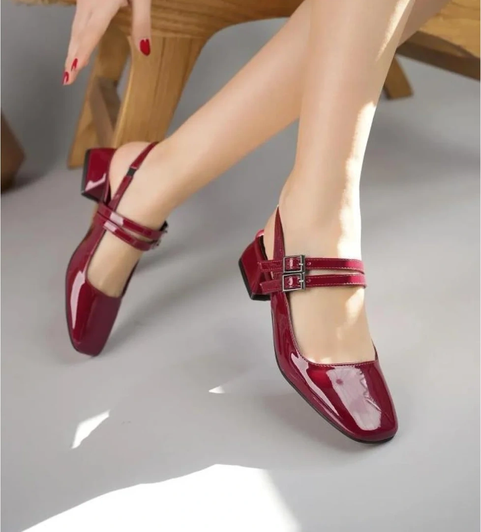 Gzzh 02884 3 Cm Topuklu Kadın Çift Tokalı Ayakkabı - Görsel 1