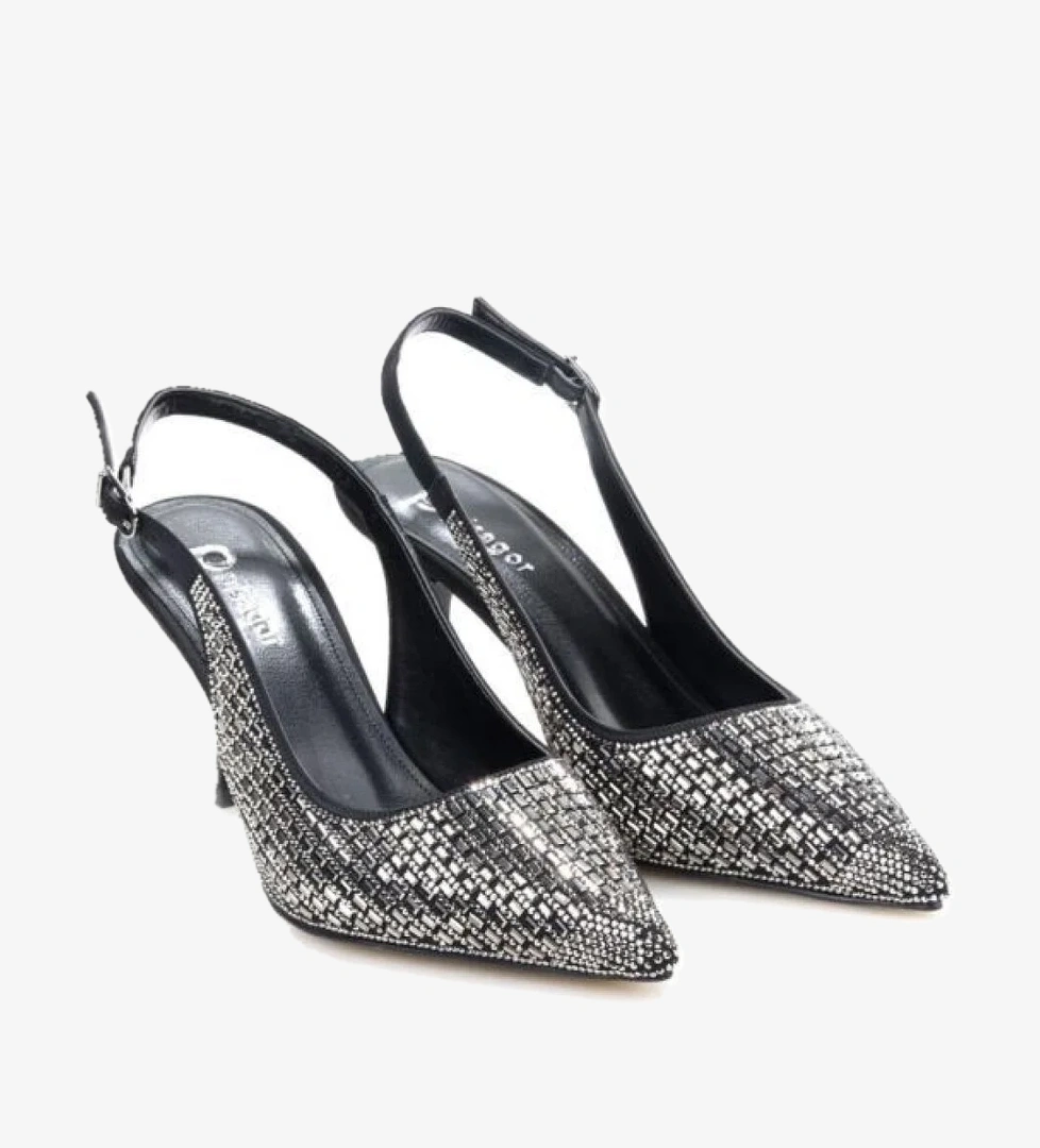 Pisagor Ps-31971 8 Cm Topuklu Kadın Taşlı Arkası Açık Stiletto Abiye Ayakkabı