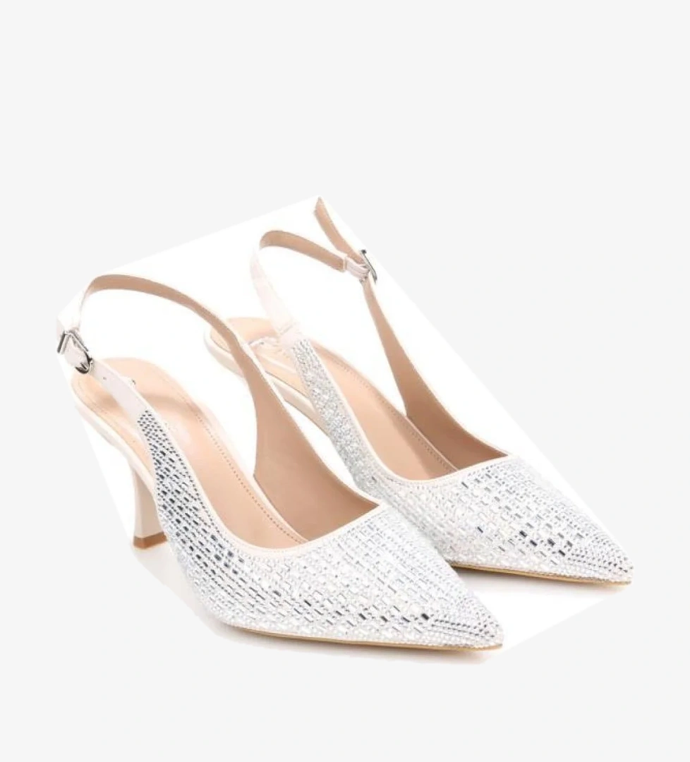 Pisagor Ps-31971 8 Cm Topuklu Kadın Taşlı Arkası Açık Stiletto Abiye Ayakkabı