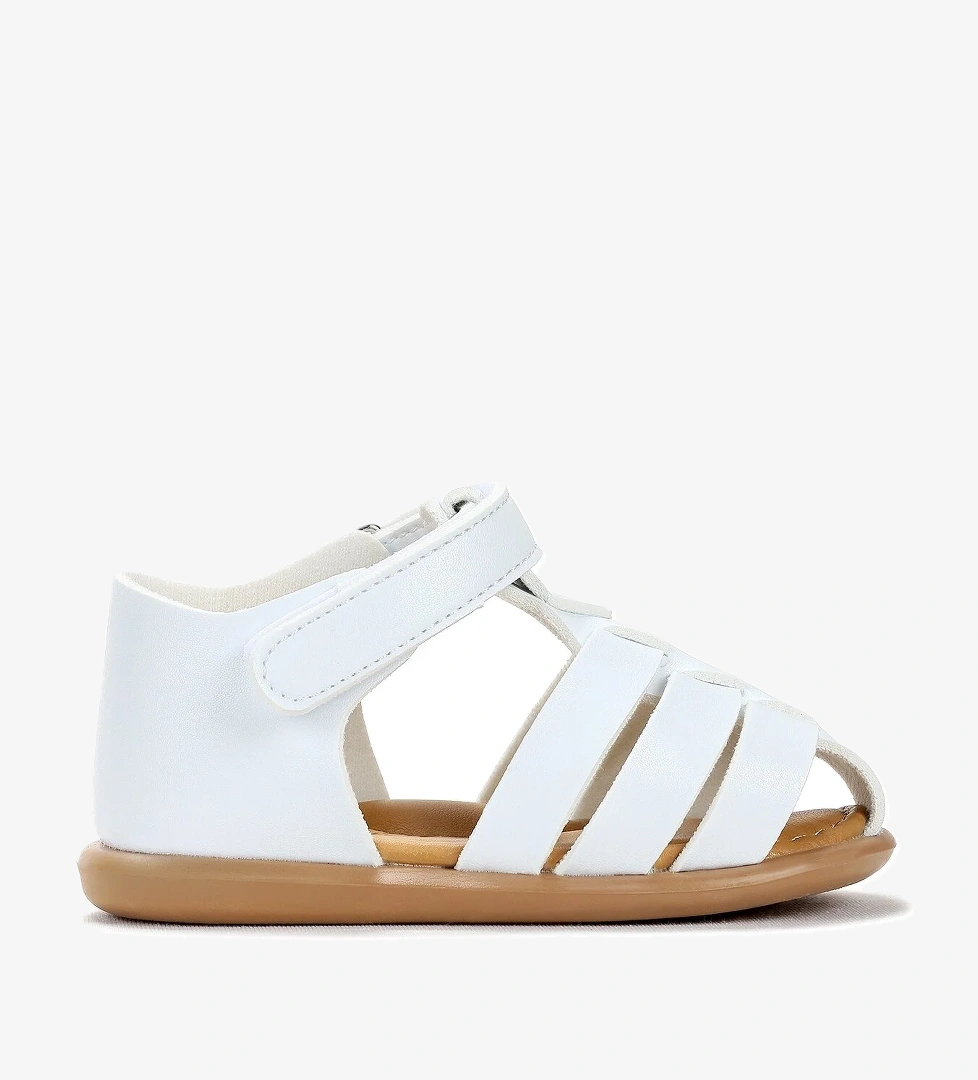 Lonpe İlk Adım Cırtlı Kız Bebek Sandalet Beyaz