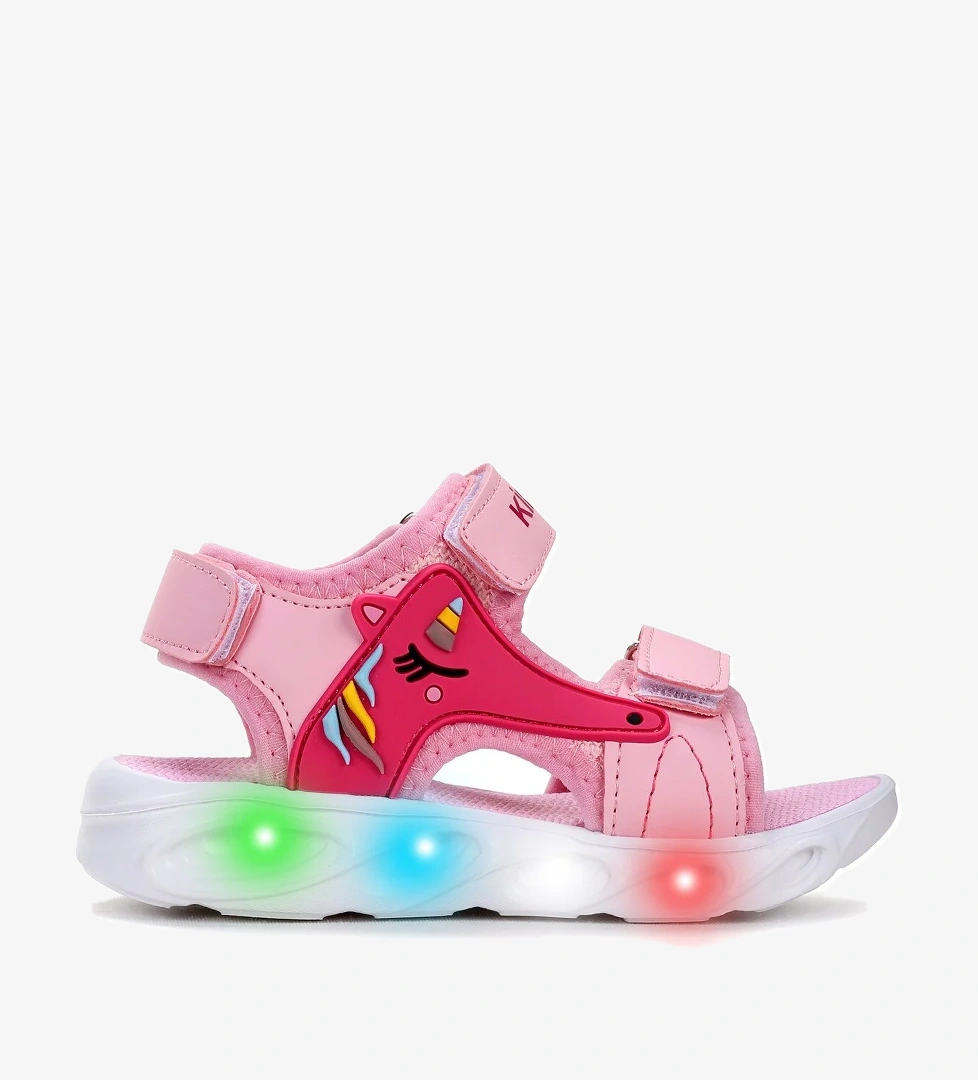 Unicorn Günlük Işıklı Cırtlı Kız Bebek Sandalet Ayakkabı Pembe